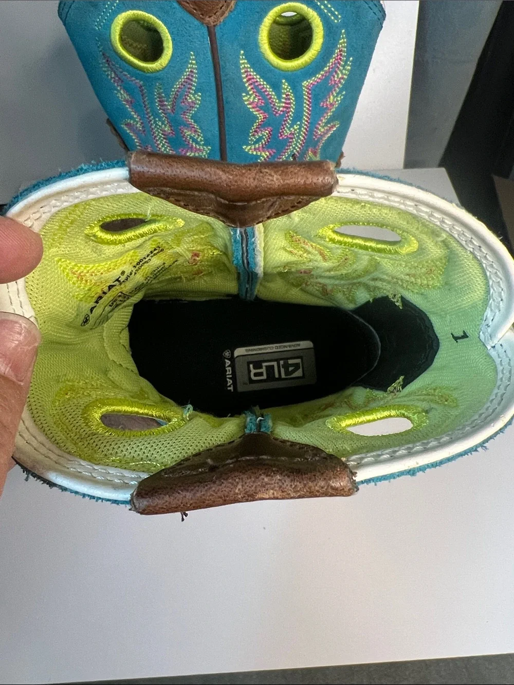 Ariat Kids Youth Fatbaby Cowgirl Western Brown Boots Size 1 Teal Pink Lime
